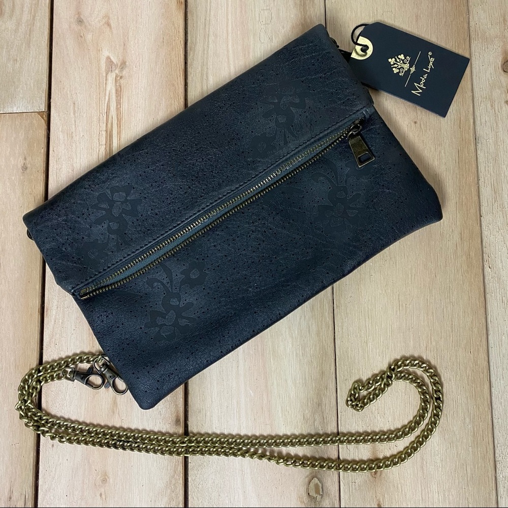 NEW Moda Luxe Gun Metal Chain Crossbody Bag